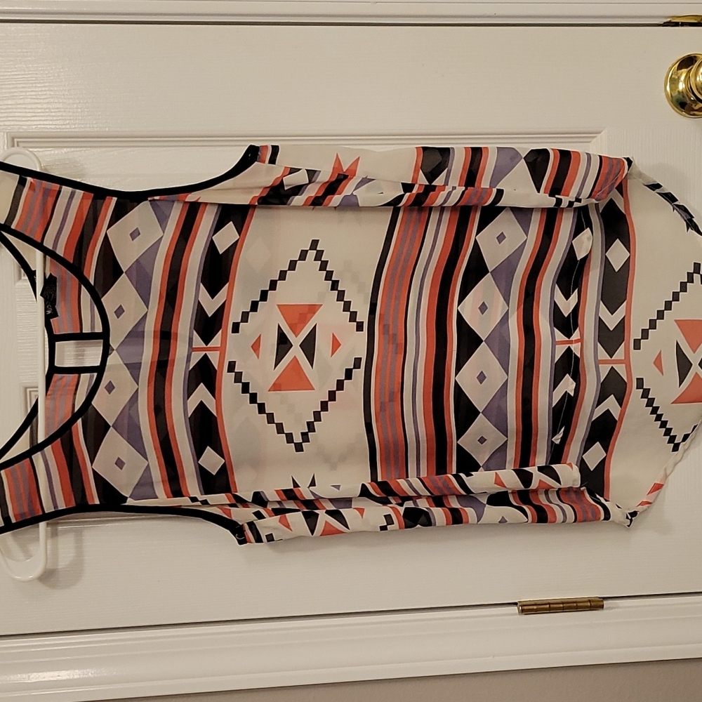 Sheer Aztec High Low Blouse